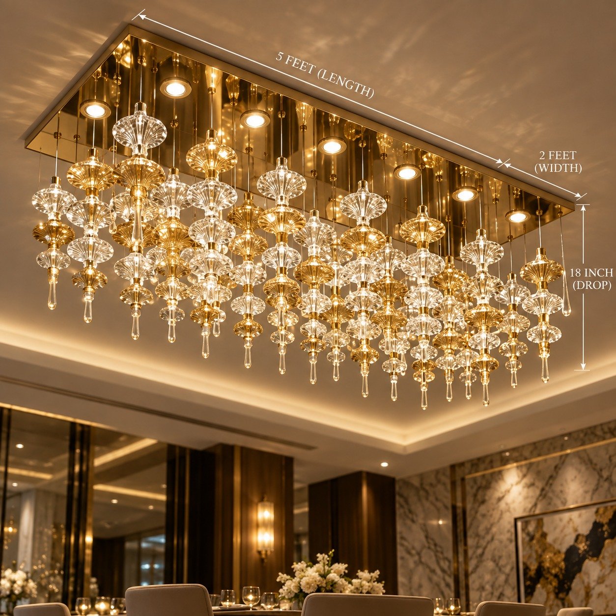 Custom glass pendant chandelier in a luxury interior